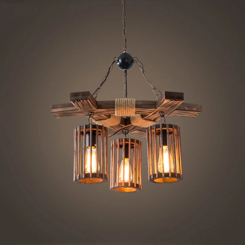 

Industrial Retro Hemp Rope Chandelier Bar Restaurant Barber Salon Hot Pot Clothing Store Pendant Lamp Wood Light Droplight