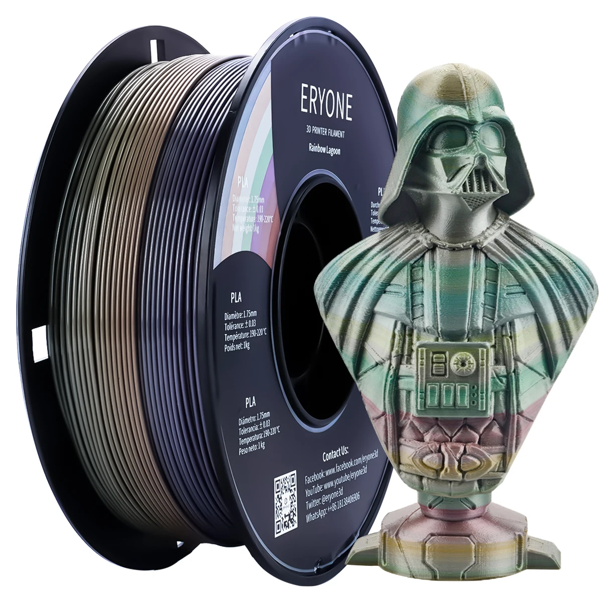 Eryone Rainbow PLA Filament Multicolor Diameter 1KG 1.75mm ±0.03mm High Quality For 3D printing Fast Shipping