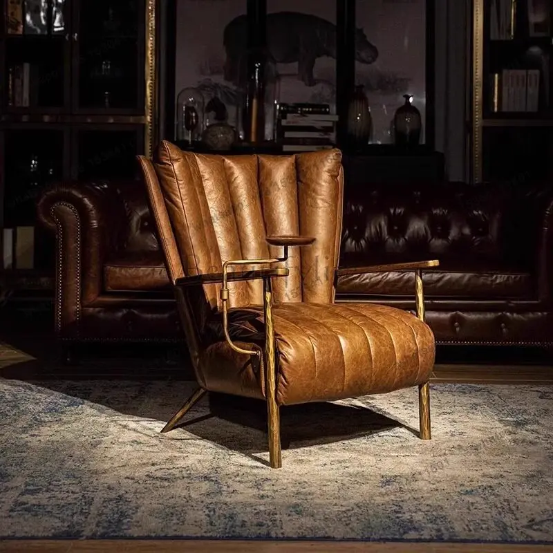 XX. Retro style leather medieval tiger chair single sofa chair