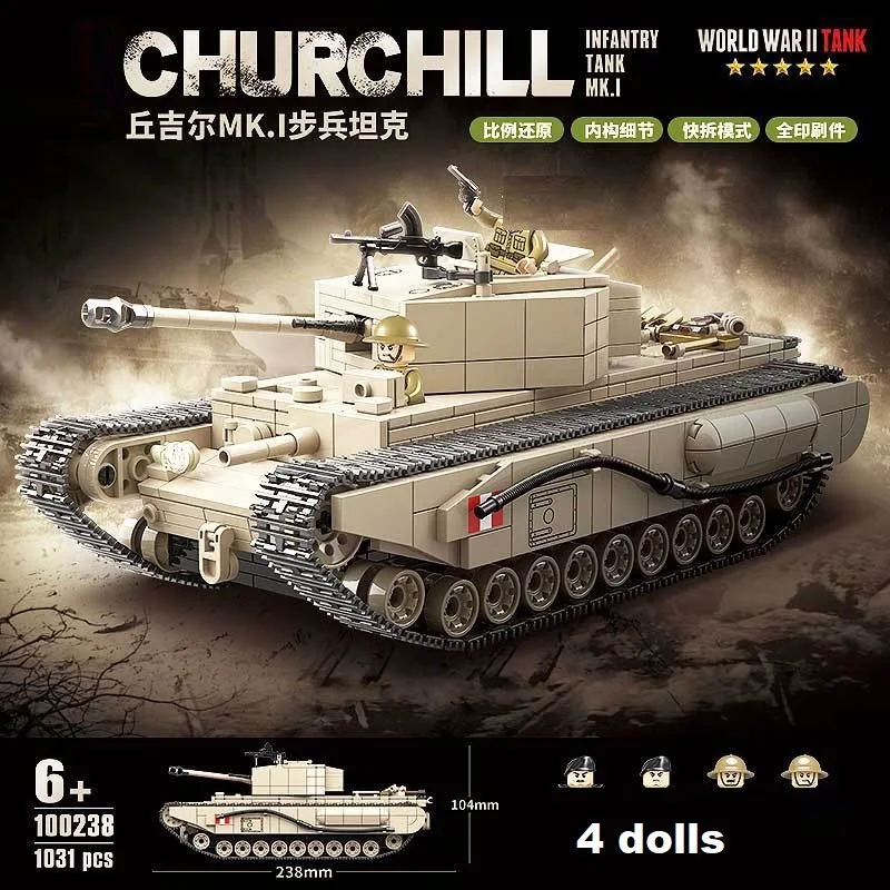 

1031pcs Churchill Infantry Tank NO.100238 Model Kit British Army Building Blocks Historical Military Replicas for Collectors