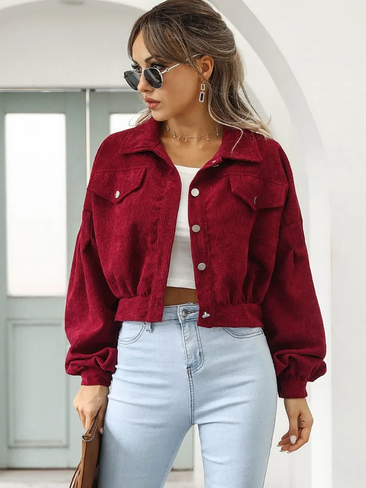 

Lusumily Short Women Basic Jacket For Women Blouse Spring Autumn Female Breasted Short Coat Corduroy Casual Student Outerwear