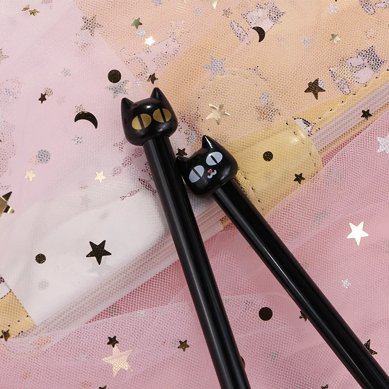 Imagem -03 - Kawaii Black Kitten Gel Pen Desenhos Animados a Tinta Olhos Grandes Canetas Netural Papelaria Escolar Material de Escritório Crianças 0.5 mm 10 Pcs por Lote