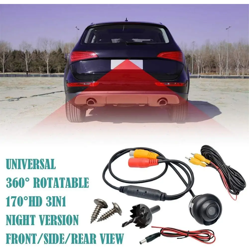 

1pc Mini CCD 23mm Car Wide Angle Safe Reversing Parking Rear View Camera with Drill Bit Multifunctional Triple Camera