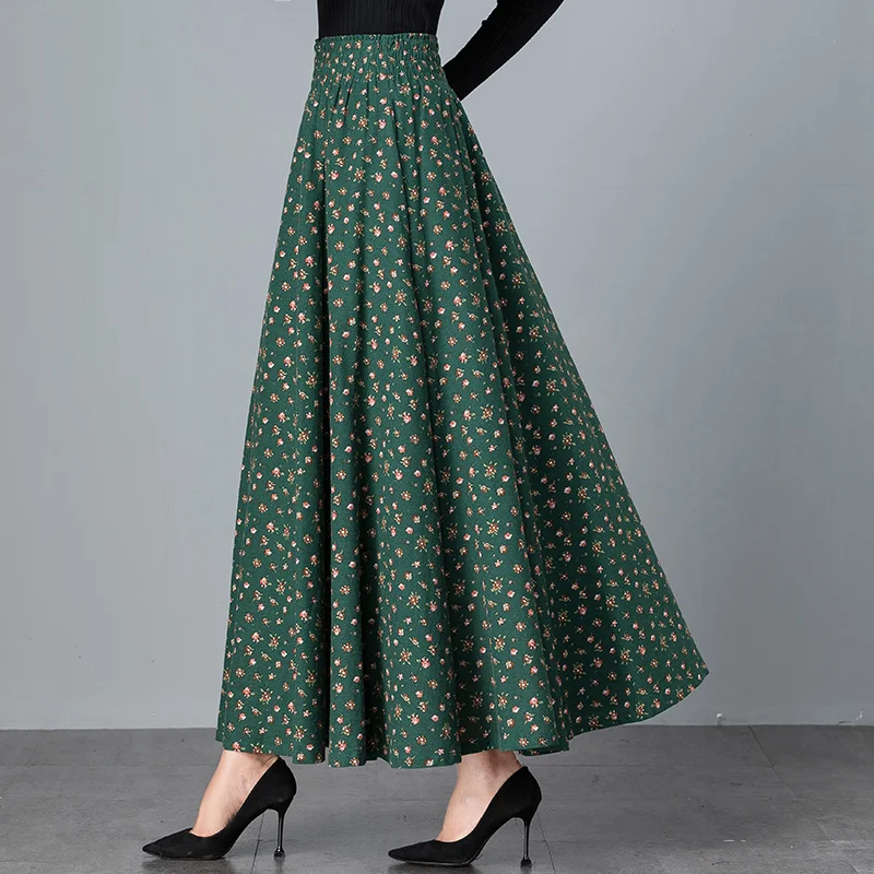 2021 Spring summer Female Polka Dot Floral Pattern Cotton Linen Casual Retro Vintage Plus Size 7XL 8XL Ladies Skirt Women Skirts