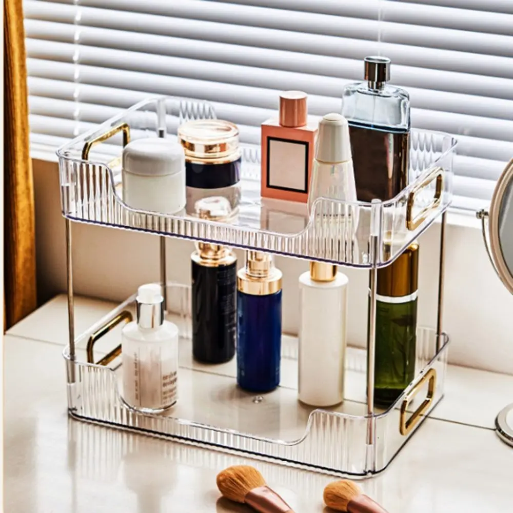 

Simple Plastic Bathroom Organizer Shelf Transparent Large Capacity Cosmetic Storage Rack Multi-tier Desktop Holder Home