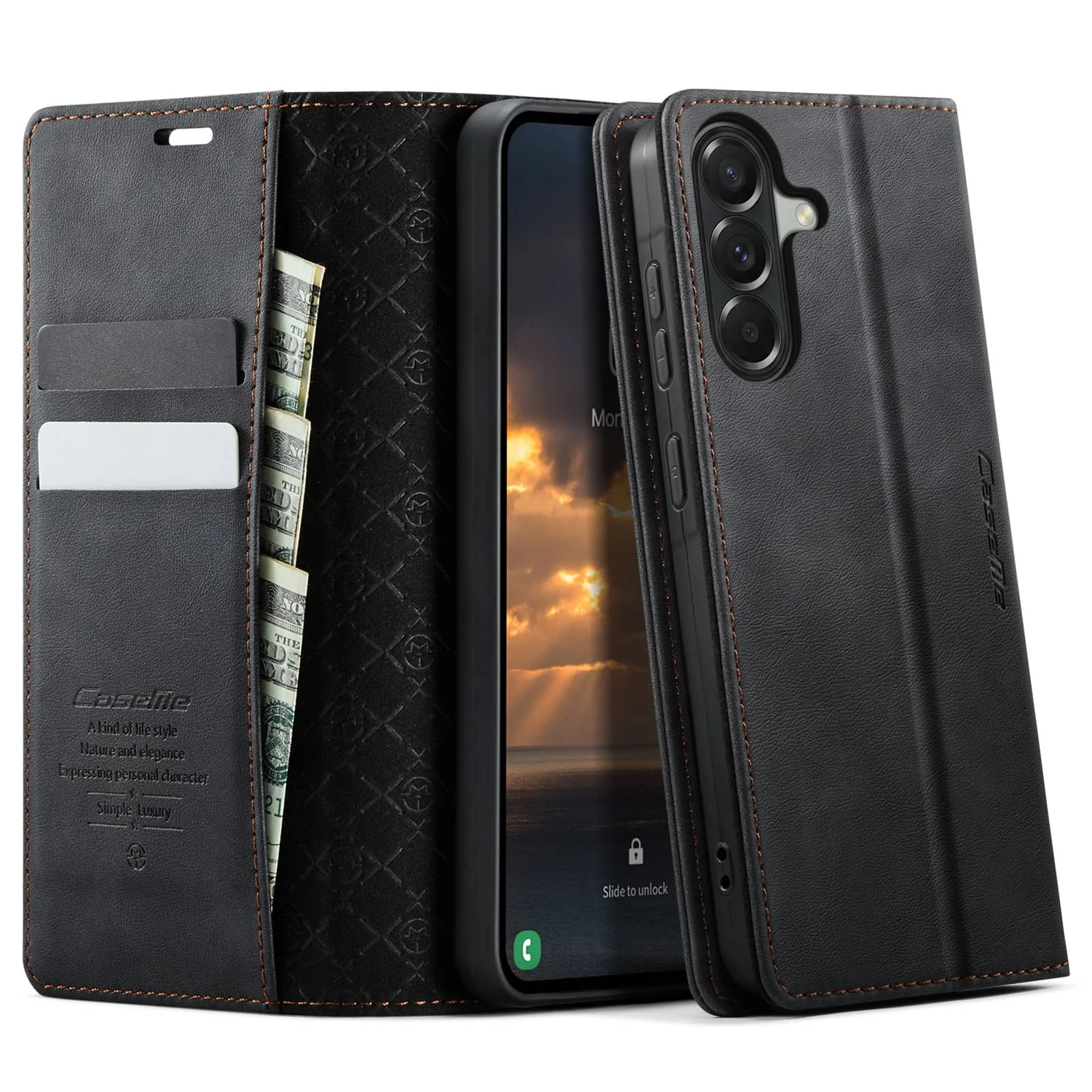 

Роскошный кожаный чехол-кошелек для Samsung Galaxy A37 A57 с защитой от RFID, магнитной застежкой, подставкой и противоударными свойствами