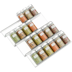 4 Layer Spice Drawer Organizer Adjustable  Seasoning Organizer Acrylic Spice Jars Rack Tray Expandable Cabinet Kitchen Shelves