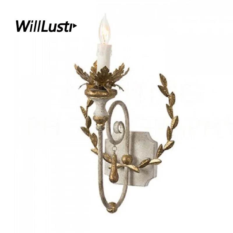 Creative Golden Ear of Wheat Wall Lamp Retro Wood Sconce Corridor Aisle Living Room Balcony Hall European Style Metal Lighting