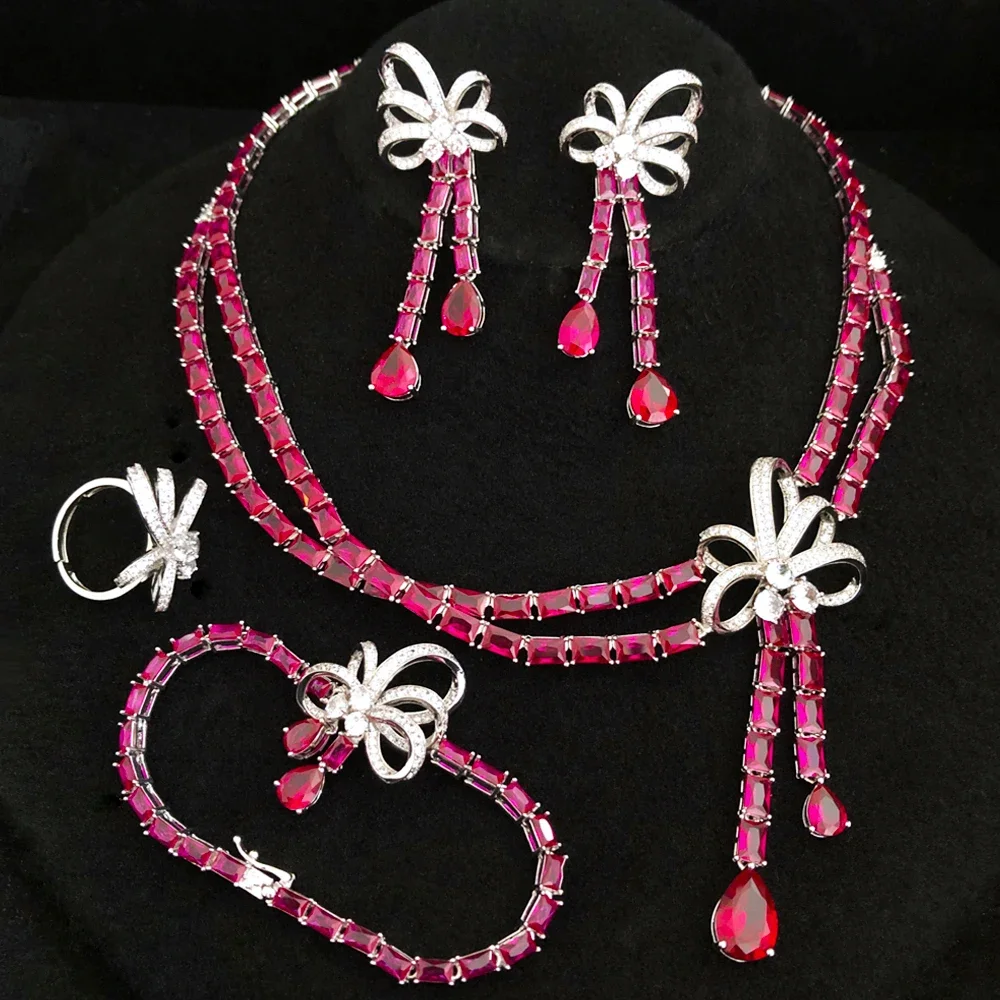 

Kellybola 4 PCS Shiny Luxury Necklace Bangle Earrings Ring Jewelry Set Brides Wedding Jewelry Full CZ Charm High Quality