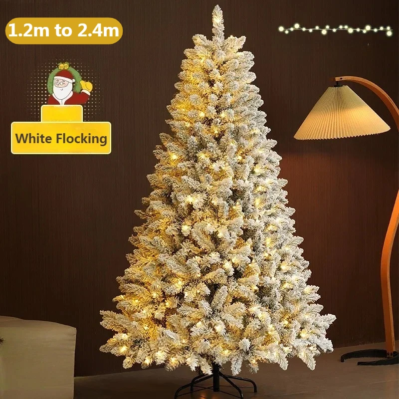 

Artificial Christmas Tree PVC Encryption White Flocked with LED Lights Large Christmas Tree 1.2M-2.4M Christmas Home Decoration