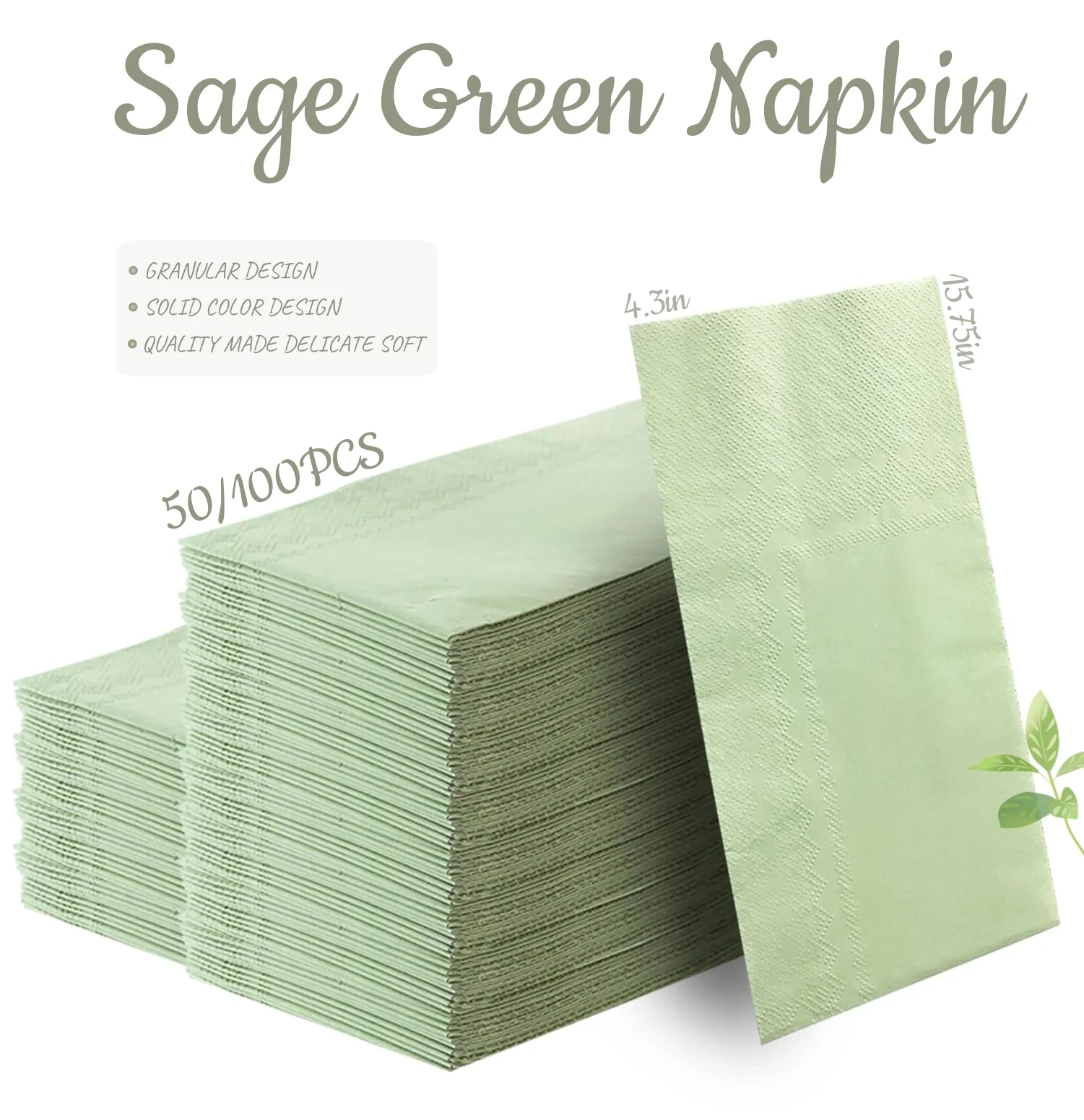 50/100PCS 2-ply Sage Green Dinner Napkins Cocktail Napkins Soft Hand Towel For Wedding Birthday Party Baby Shower 13x15.75 Inch