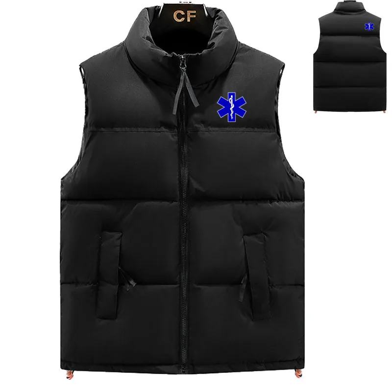 2023 Herren Baumwoll jacke emt Notfall Krankenwagen Print High-End klassische Herren Daunen jacke ärmellose Design Daunen weste für Herren