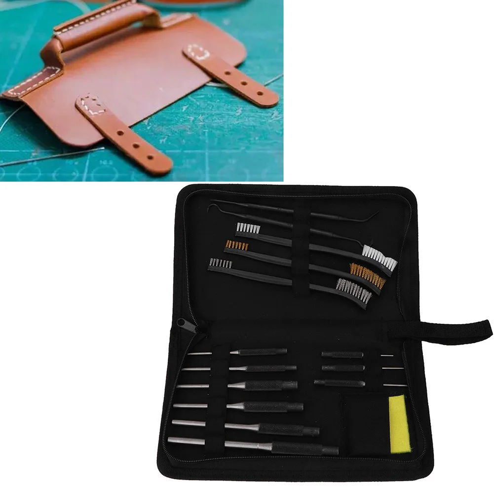 15Pcs Gun Cleaning Kit With Roll Pin Punch Set Double End Brushes Pick Cleaning Cloth