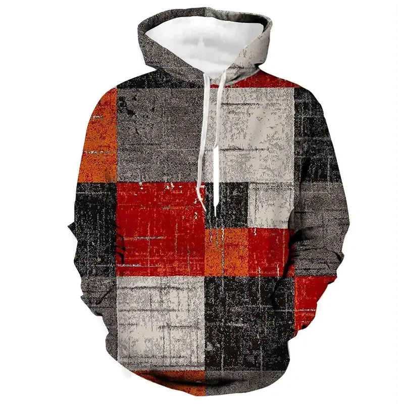 New Graphic Plaid Color Block 3D Hoodies Men's Sweatshirt Outdoor Long Sleeve Tracksuit Casual Sports Training Jogging Pullovers