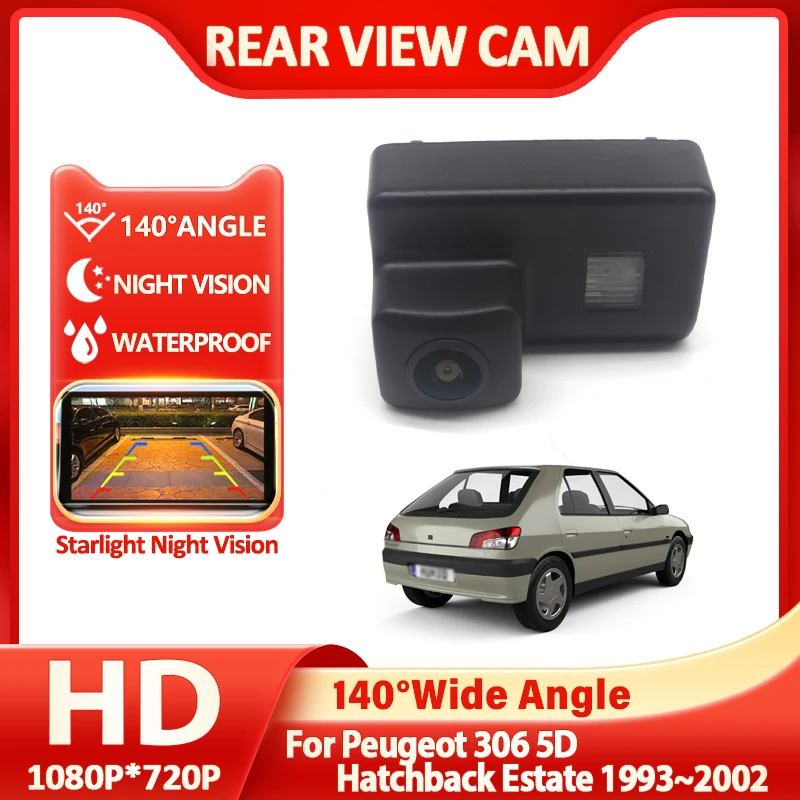 HD 1080P Car License Plate Light Fisheye Rear View Camera For Peugeot 306 5D Hatchback Estate 1993~2002 Starlight Night Vision