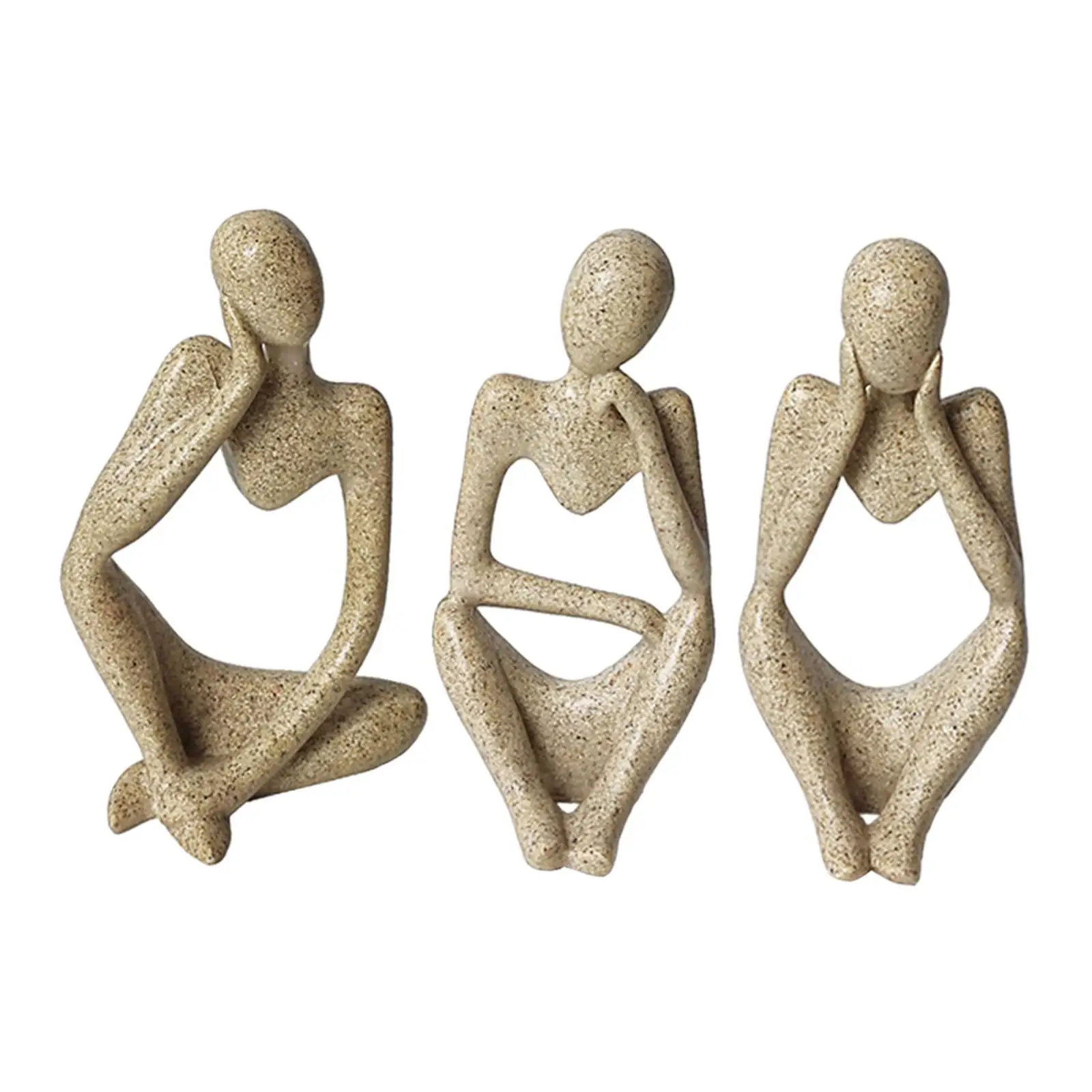 3 Pieces Resin Abstract Thinker Figurine Decorative Table Ornament Hand Crafted Modern Art for Livingroom Multifunctional