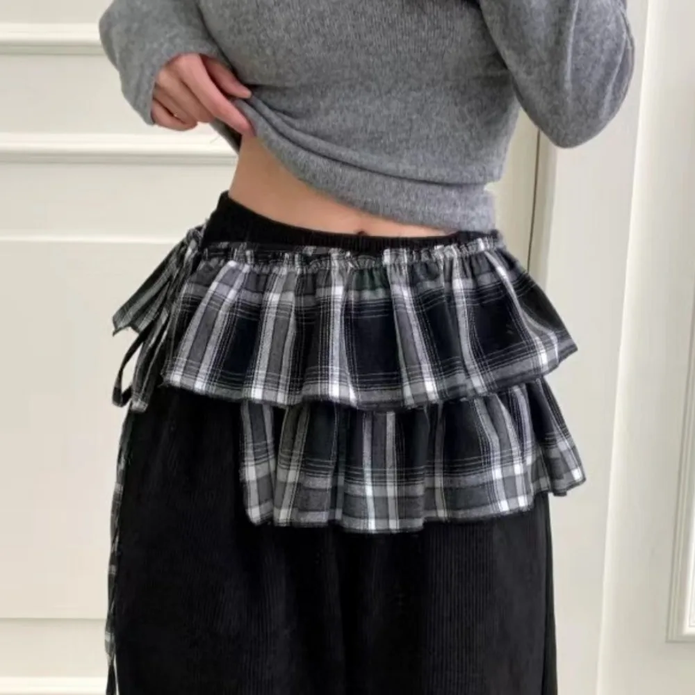 

Chic Summer Sweet Bow Tie Color Blo Plaid A-Line Skirt High Waist Cake Skirt Butt Curtain Korean Sle Cotton 00%