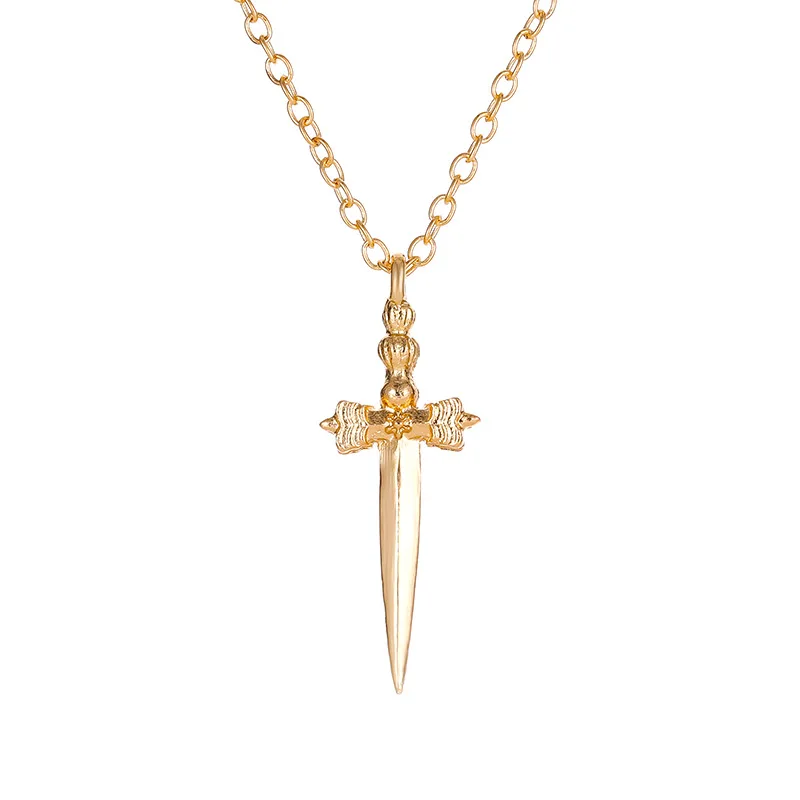 

Exquisite Vintage Cross Sword Shaped Pendant Hollow Long Chain Golden Silver Plated Rose Golden Jewelry Women Necklace