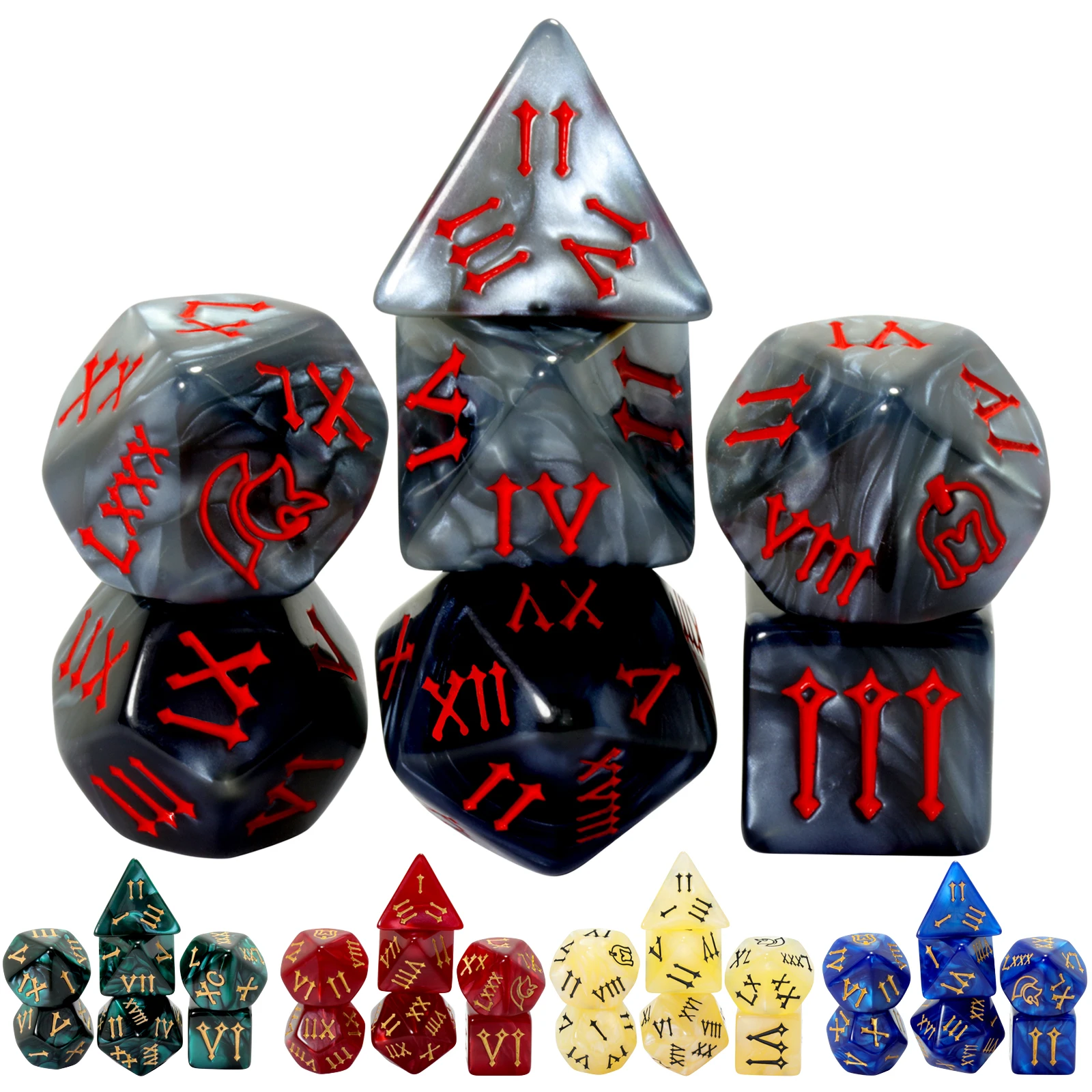 DND Dice 7pcs Marble Effect Polyhedral Dice for Party Games DND Role Playing Game, Roman Digital Dice