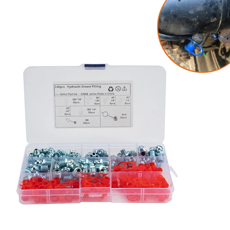 굽은 그리스 니플 스트레이트 그리스 피팅 액세서리, 그리스 피팅 캡 유압식 Zerk 그리스 내구성, 세트당 140 개