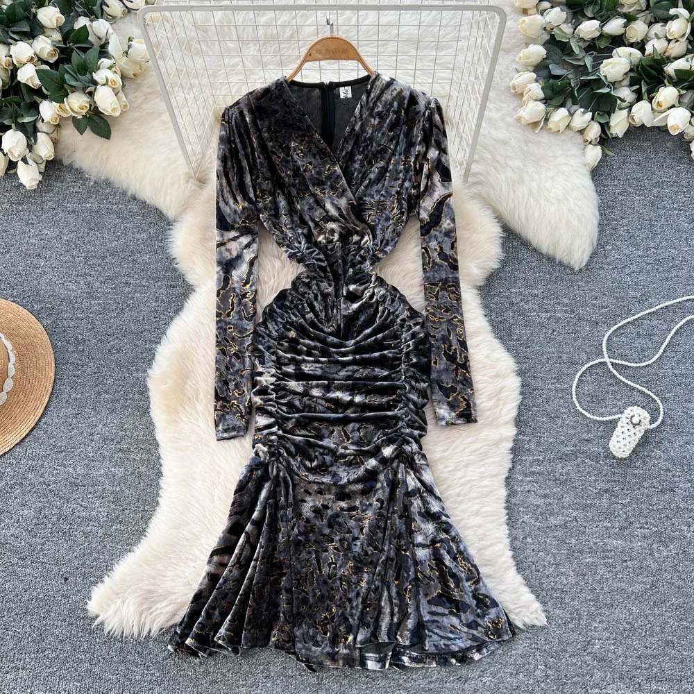 

Dress Women Mid Length Dresses Sexy Vestidos Y2k Streetwear V Neck Tight Waist Wrap Hip Elegant Party Night Work Autumn Winter