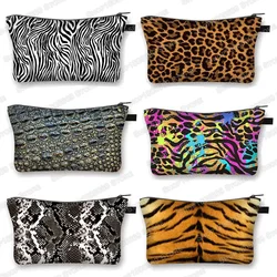 Tiger Leopard Crocodile Zebra Stripes Pattern Cosmetic Bag Women Makeup Bags Jewelry Organizer Ladies Lipstick Toiletries Bag