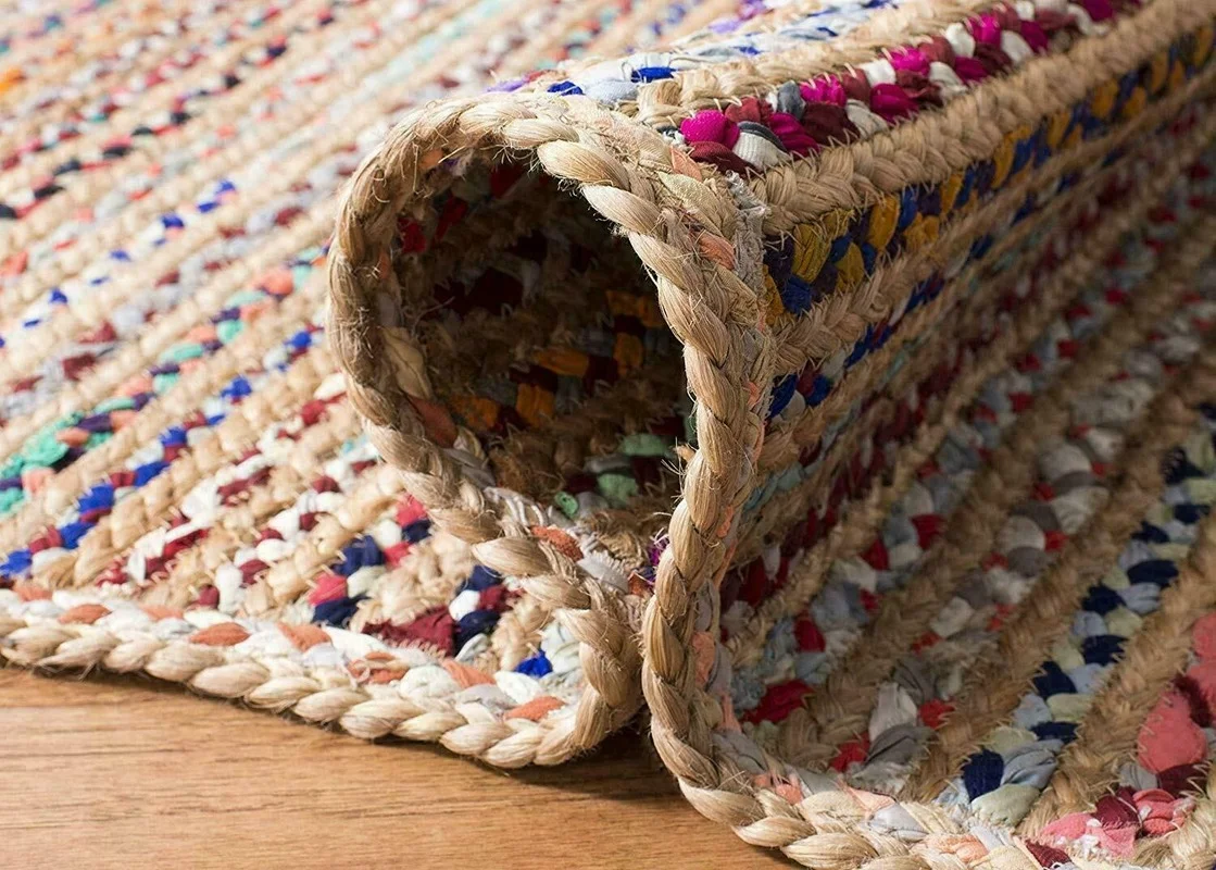 Rug 100% Natural Jute and Cotton Braided Style Runner Rug Living Area Carpet Rug