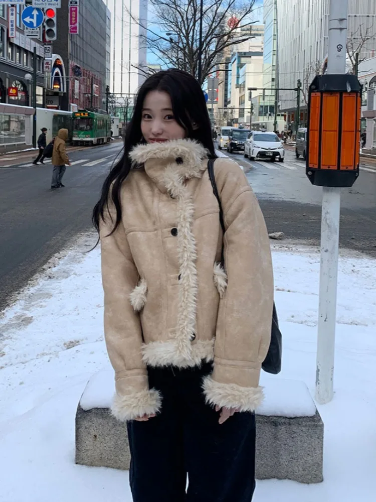 양털 자켓 여성용 따뜻한 겨울 코트 디자인 감각 면 의류 한국 스타일 레귤러 핏 온라인 독점