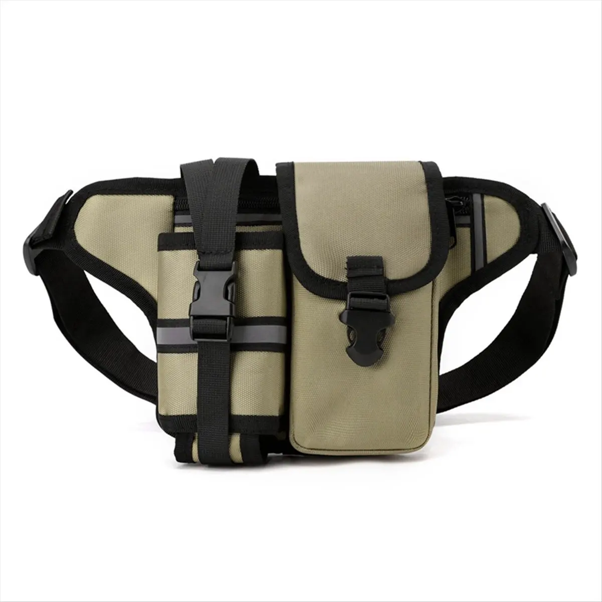 【RELAXATION】Waterproof Nylon Hiking Fanny Pack Sports Bum Bag with Bottle Holder Phone Sport Belt Waist Bags Khaki