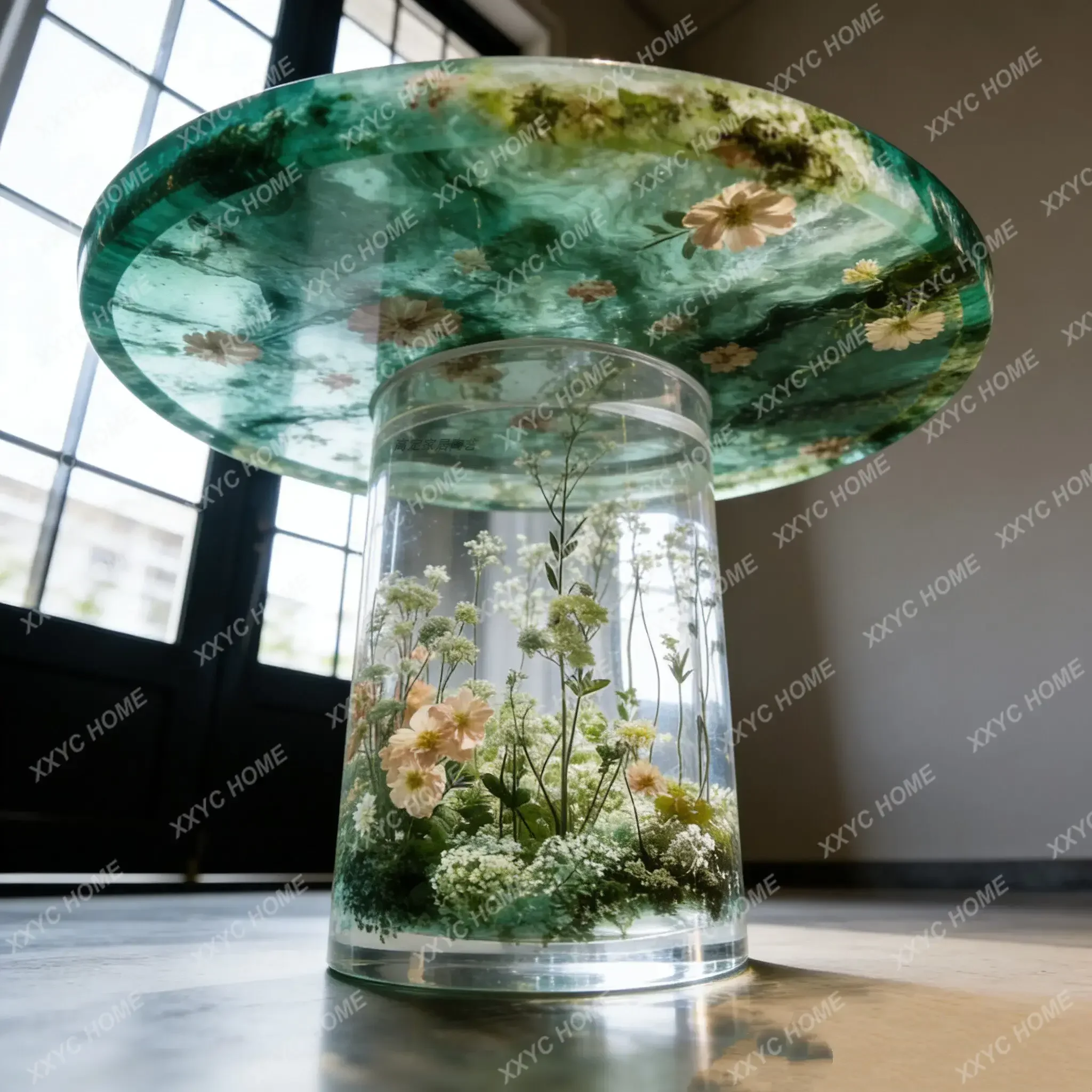 

LWabi Sand wind transparent resin coffee table, living room homestay atmosphere round side table