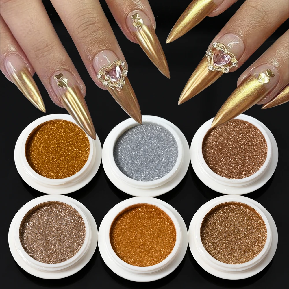 6Pcs/Set Gold Champange Metallic Mirror Nail Glitter Holographic Silver Chrome Dust Powder DIY UV Gel Polish Magic Mirror Powder