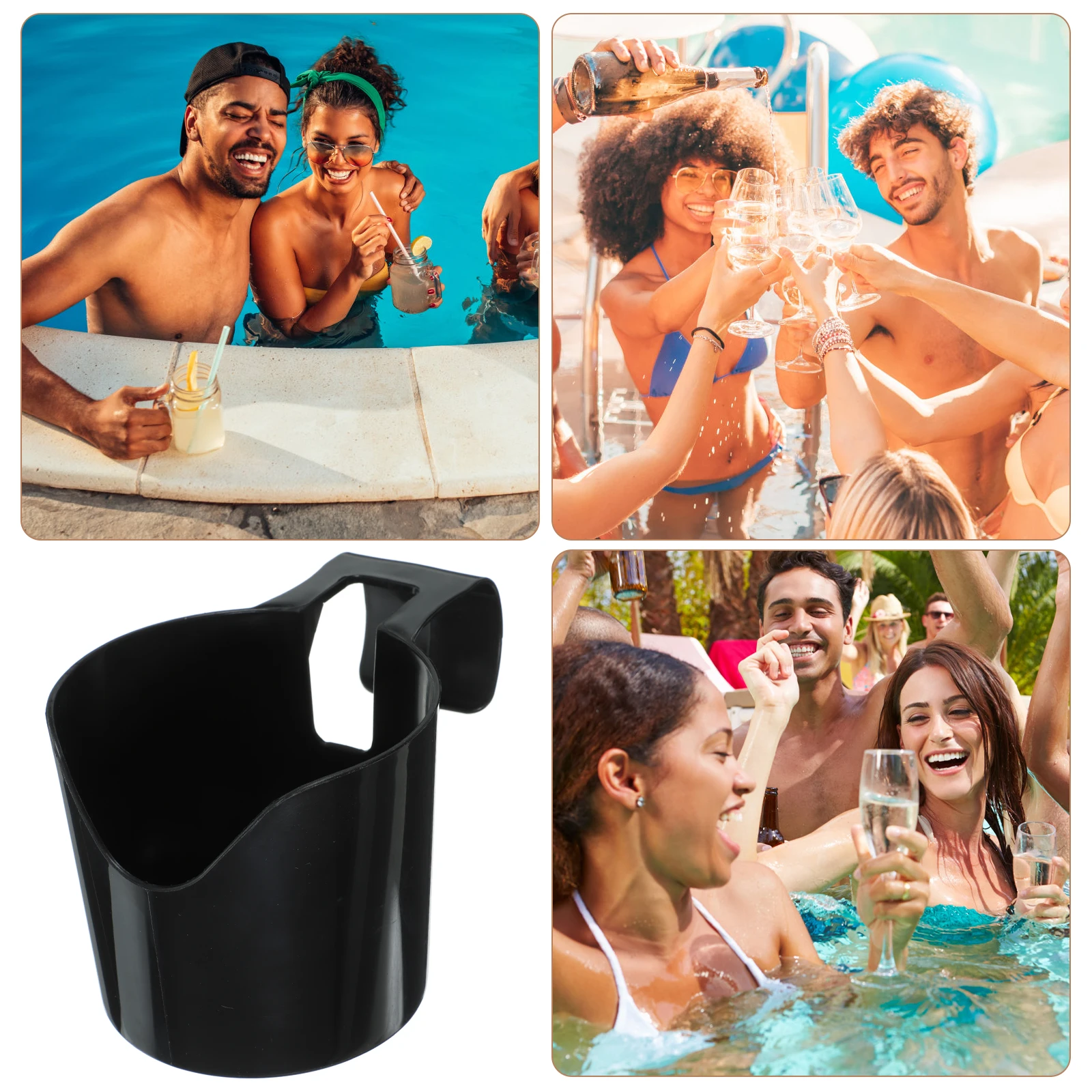 

6 Pcs Cup Holder Black Plastic Durable Drink Beer Holders for Drinks Above Ground Pool Storage Rack