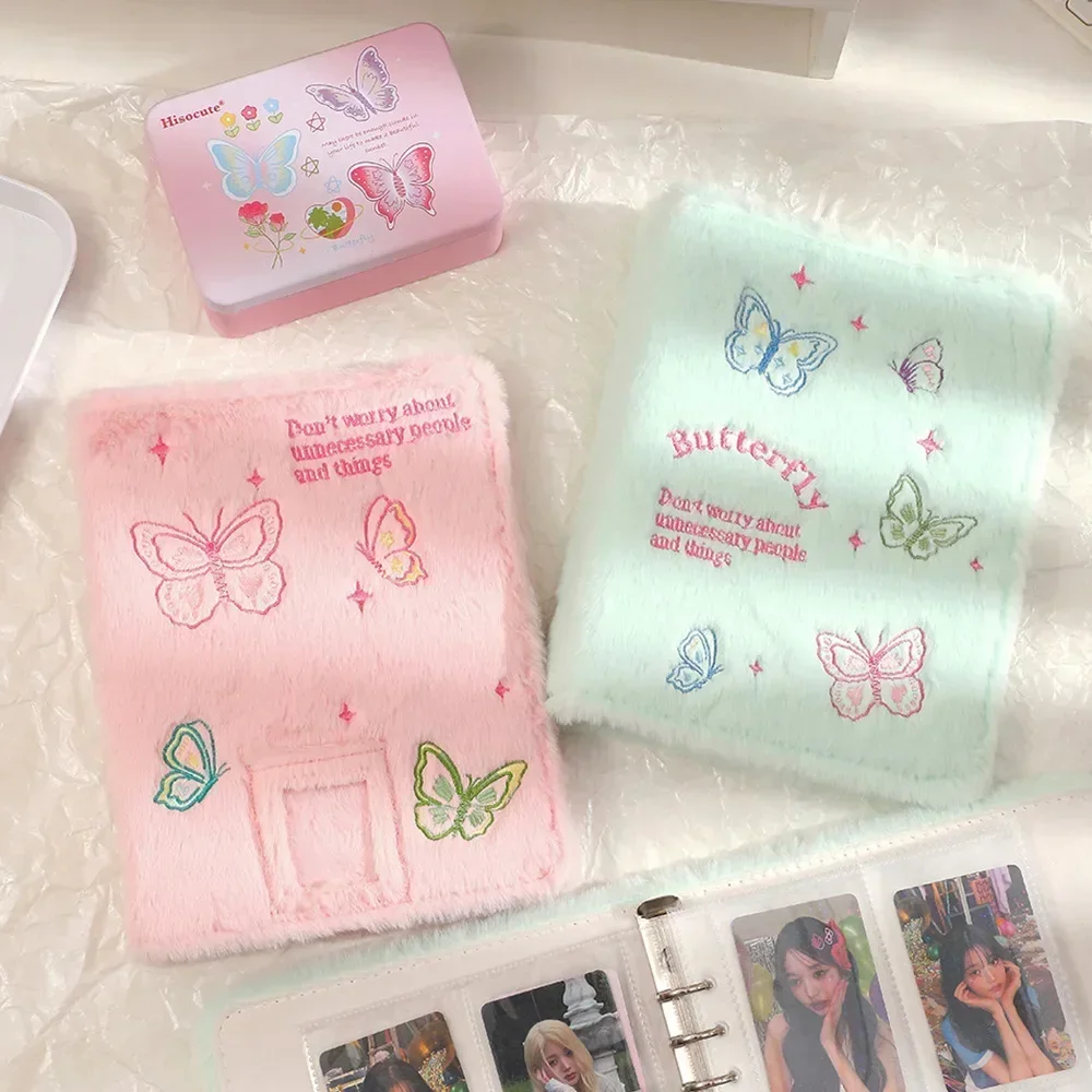 Ins 4 Palace Grid Storage Album 10pcs Inner Page Korean Plush Butterfly Binder  Album Polaroid Star Chasing Card Album