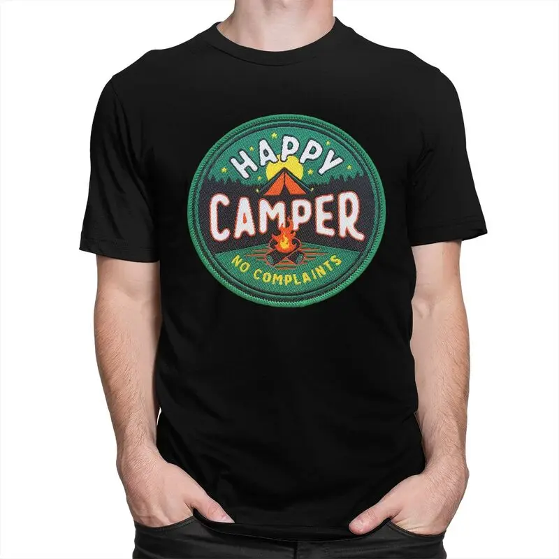 Custom Happy Camper No Complaints Tshirt for Men Short Sleeves T Shirt Adventure Camping Camp T-shirts Pure Cotton Tee Gift