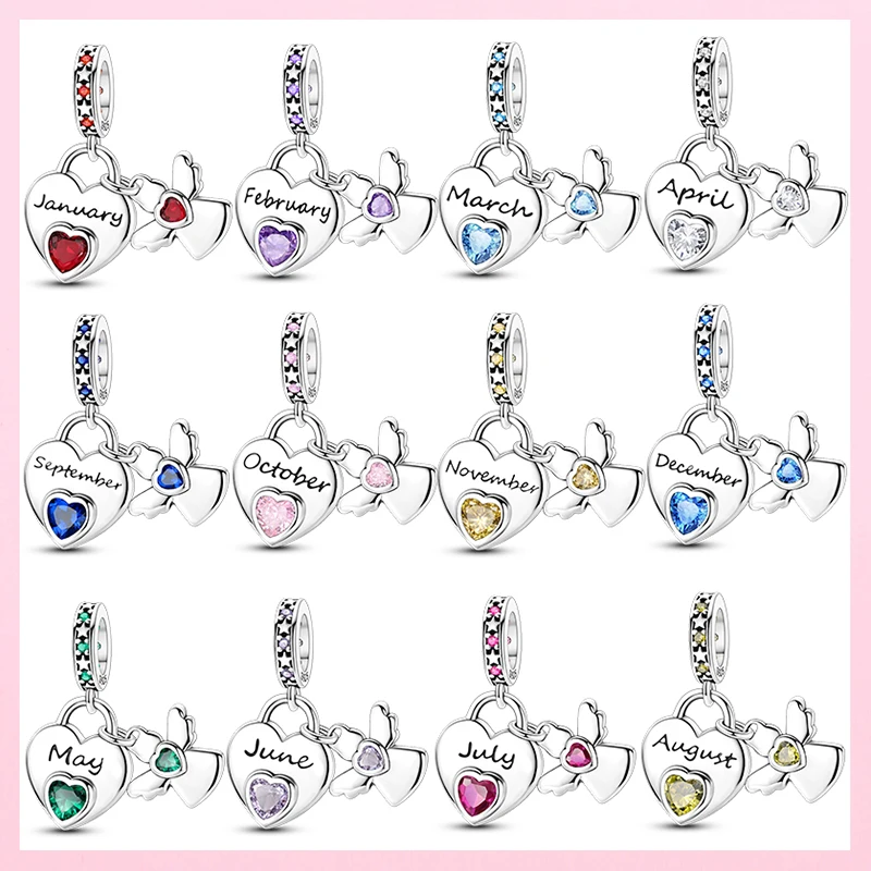 Hot Sale 925 Sterling Silver Charms Guardian Angel Birthday Stone Collection Dangle Fit Original Bracelet Women DIY Jewelry Gift