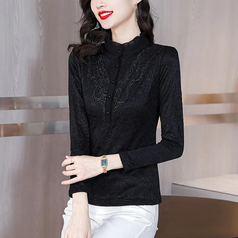 Warme Kanten Basis irt Dames Slim Fit Faionable Herfst Winter Nieuwe Sle Anti-Aging Top Body a Ele Kleine irt