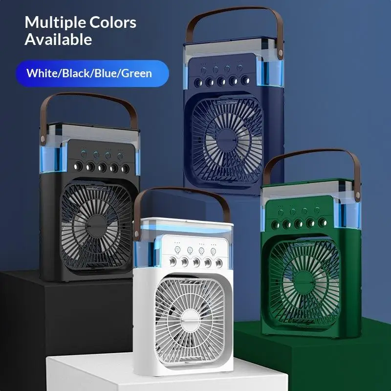 

Three-in-One Portable Cooling Fan With 7-Color LED Night Light And 5-Hole Humidifier For Office Home Outdoor