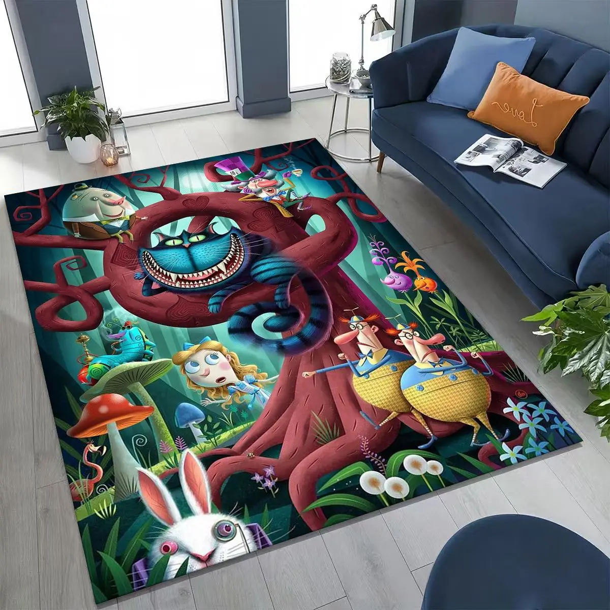 

Dream Cheshire Cat Alice in Wonderland Cartoon Rug for Bedroom Living Room Sofa Home Doormat Decor, Large Kid Non-slip Floor Mat
