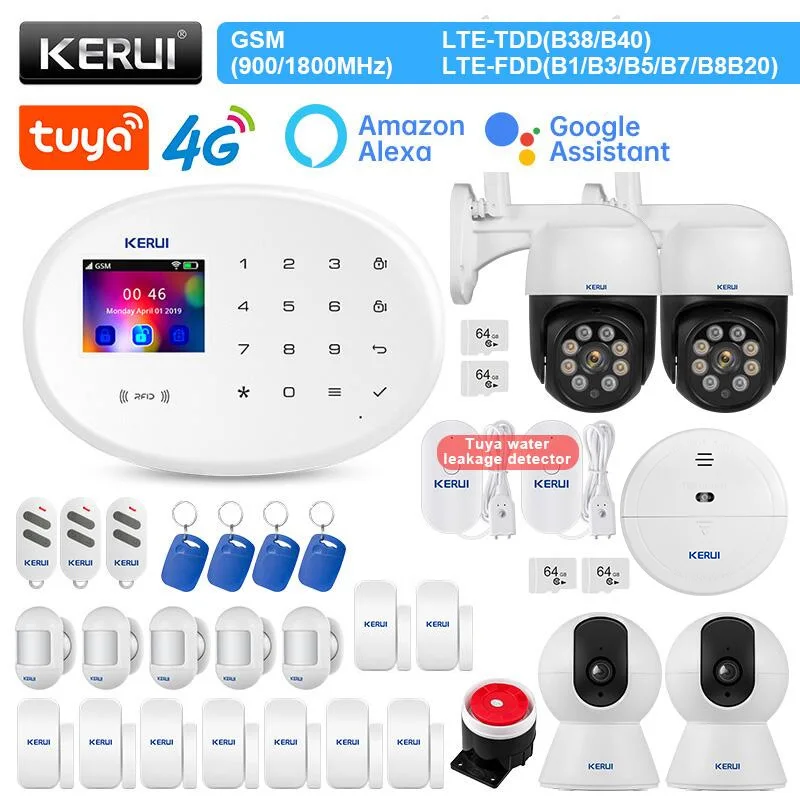 

KERUI W204 Alarm System 4G WIFI GSM Alarm Tuya Smart Support Alexa Motion Sensor Door Sensor Siren RFID Tag