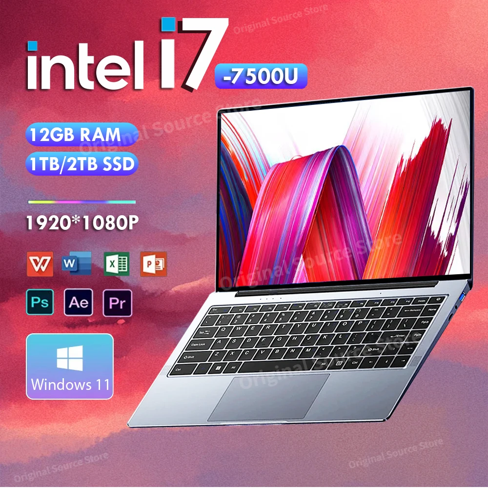 

14.1 Inch Portable Laptop Computer Intel Core i7 7500U Dual Core 12GB RAM 512GB 1TB 2TB SSD Windows 11 Laptop Pc Gamer Notebook