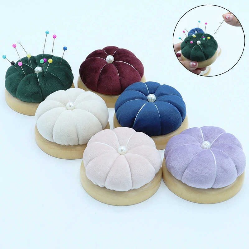 

1Pc Wooden Solid Color Pumpkin Shape Pincushions Needle Cushion Soft Accessoried Pin Cushion Holder DIY Crafts