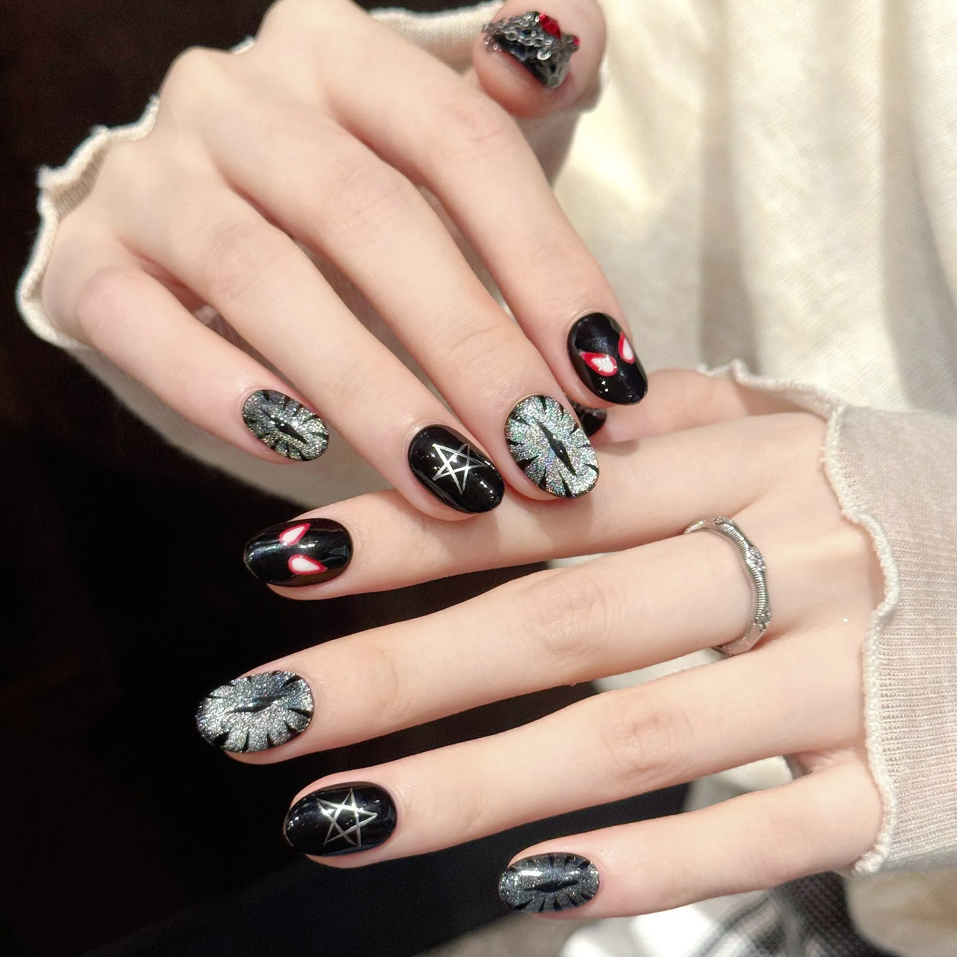 10PCS Handmade Press On Nails,Halloween Special,Halloween Diablo Metal Spider Grimace,Suitable For Parties And Daily Wear.