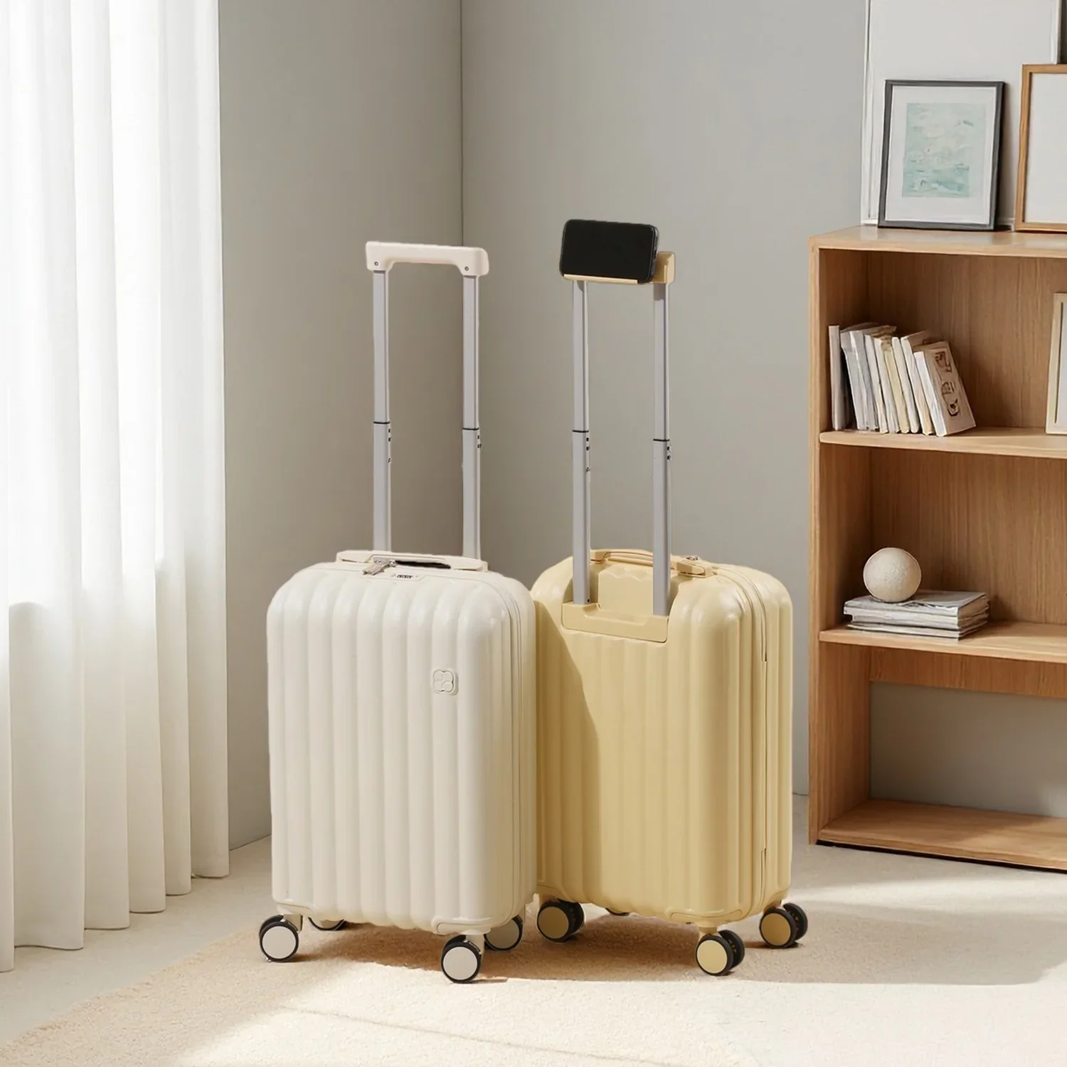 

Lightweight Zipper Carry On Luggage with Phone Holder 20"24" ABS+PC Spinner Suitcase with Silent Wheels 3-Digit Lock for Travel