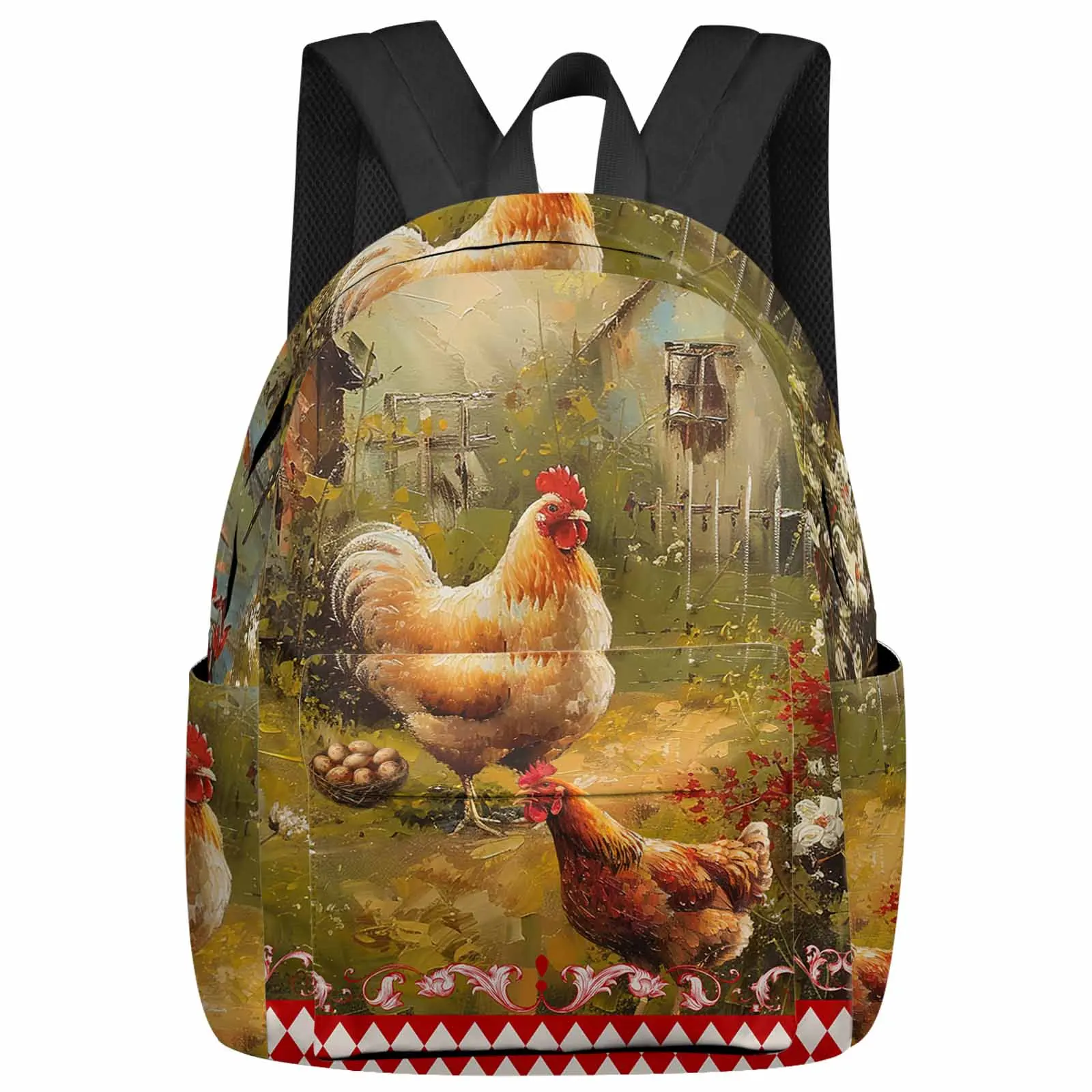 Retro Country Farm Hen Backpack School Bags for Teenagers Students Laptop Bag Women's Casual Travel Backpack