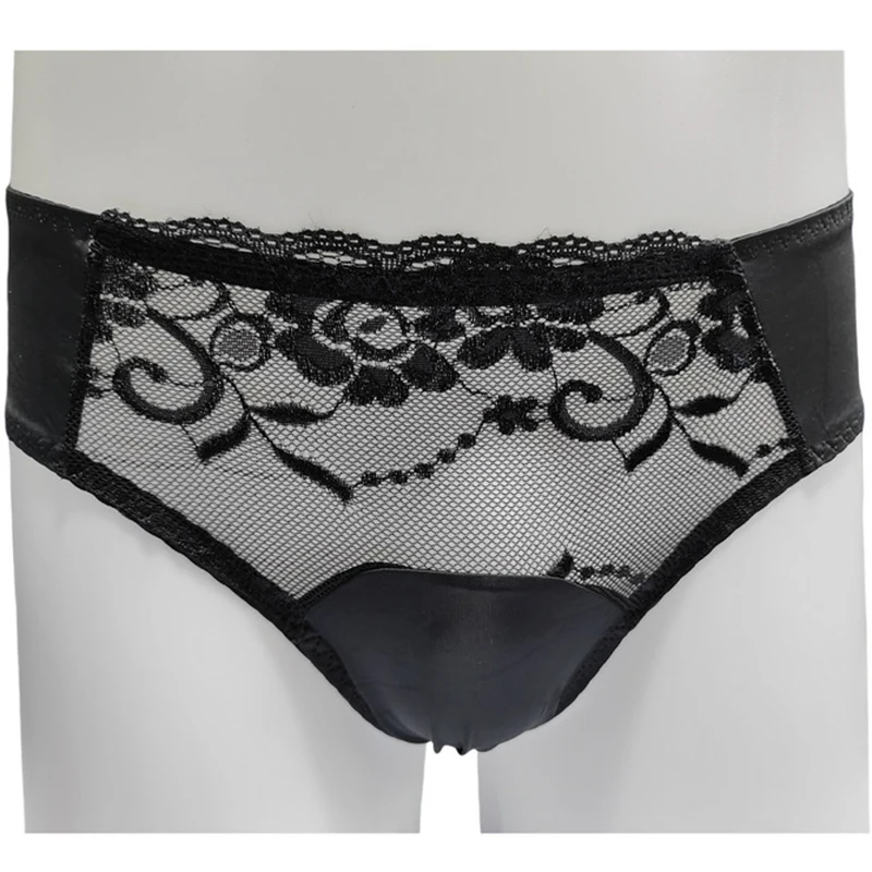 Cutout See-through Lace Cross Dresser Transgender Briefs Sissy Panties