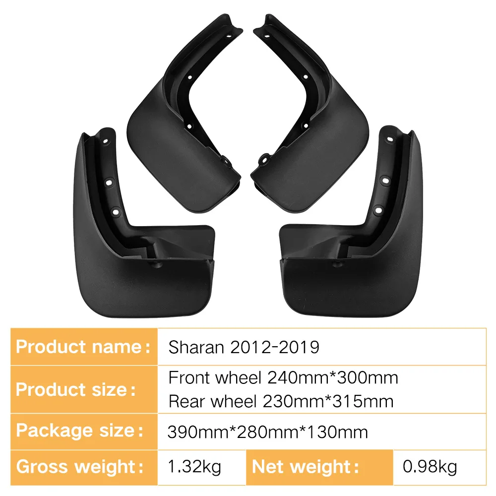 4PCS ABS Mud Flaps Special For Volkswagen VW Sharan 2012-2019 Front Rear Anti-splash Wheel Guards Auto Exterior Accessories
