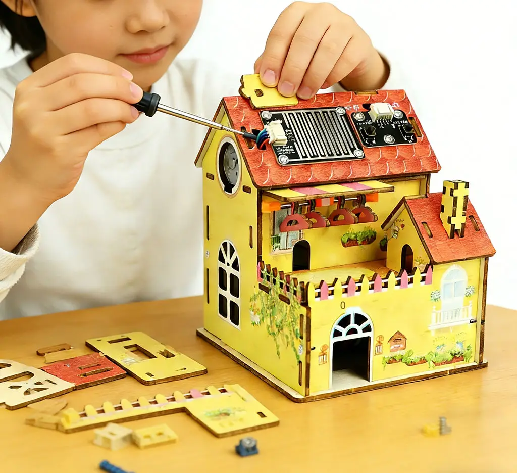 

DIY Wooden Solar Smart House 3D Puzzle, STEM Educational Building Kit with Solar Panel, Montessori Toy & Festival Gift for Boys