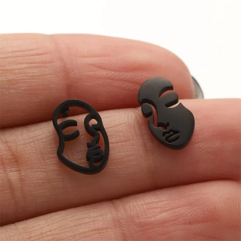 Fashion Girl Face Abstract Stud Earrings for Women Simple Human Face Asymmetry Earings Elegant Female Ear Jewelry Gifts image 6