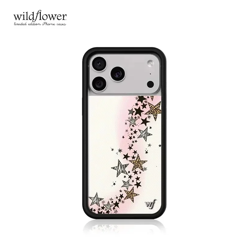 Etui na telefon z motywem dziko rosnących kwiatów, błyszczących gwiazd i wzoru w panterkę, kompatybilne z modelami iPhone 17, 12, 13, 14, 15, 16 Pro Max, Plus, 18 Pro, Katies, Zebra Fangs, WF – tylna obudowa. — zdjęcie produktu 3