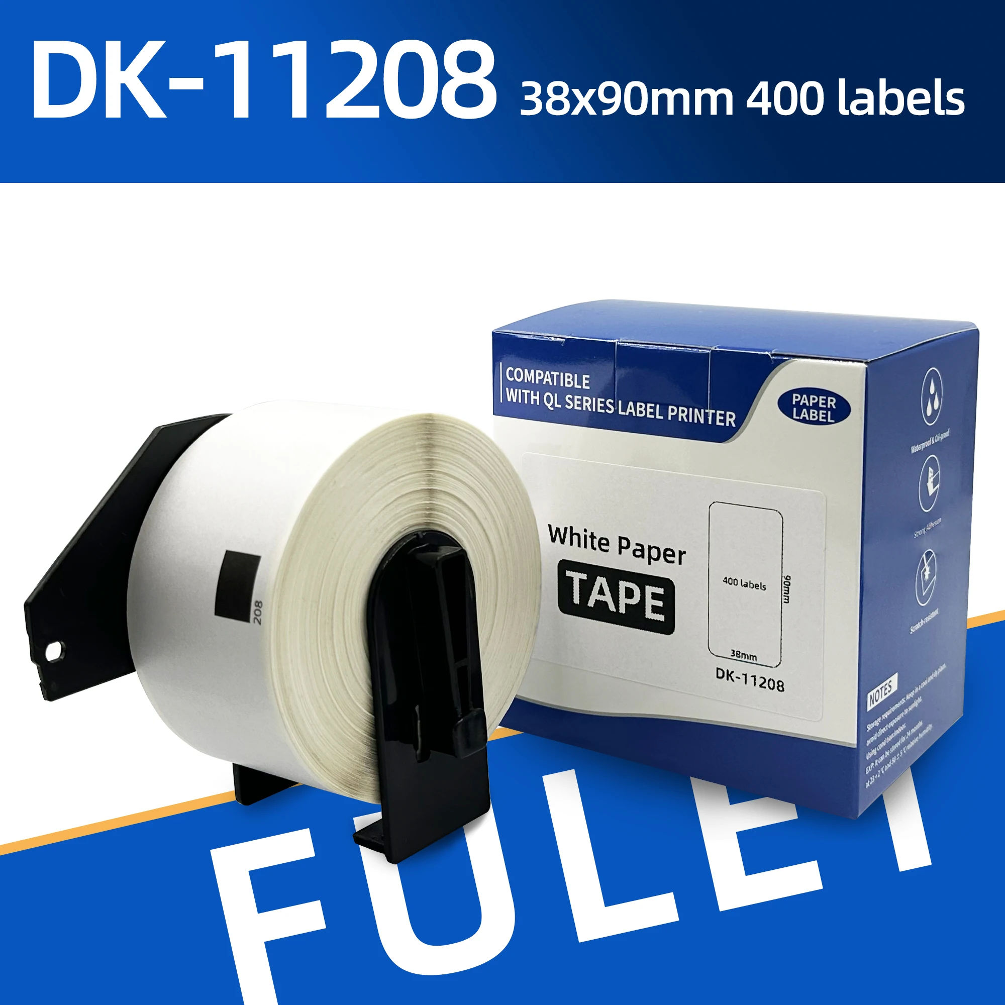 Brother DK-11208 1208 Dk-208 Compatible Thermal Labels 38mm X 90mm 400 labels per roll with label holder cartridge